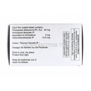 TriOlmesar, Olmesartan, Amlodipine and Hydrochlorothiazide 20mg composition