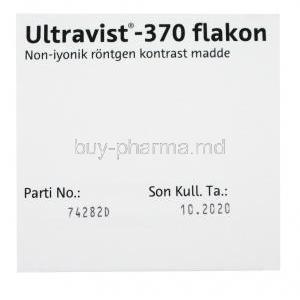 Ultravist, Iopromide, 370mg, 100 ml, box top view