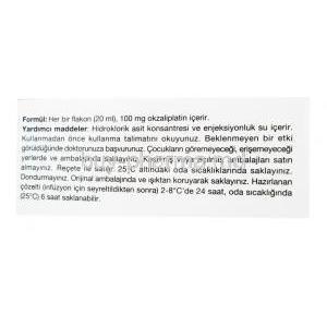 Ploxal-S, Oxaliplatin,20ml Vial 100 mg, 1x20 ml, IV vial, box side view with information
