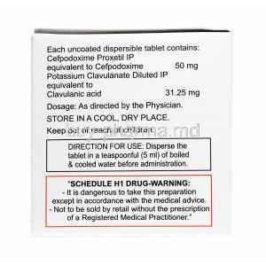 Zedocef CV, Cefpodoxime and Clavulanic Acid 50mg composition