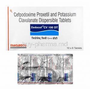 Zedocef CV, Cefpodoxime and Clavulanic Acid 100mg box and tablets