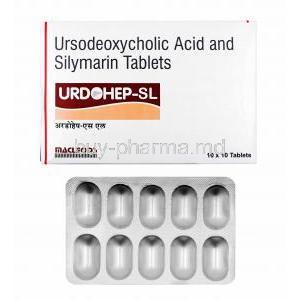 Urdohep SL, Silymarin and Ursodiol box and tablets