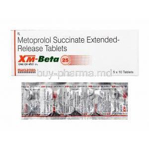 XM-Beta, Metoprolol Succinate 25mg box and tablets