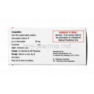 Dispitor, Atorvastatin 20mg composition