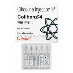 Colihenz Injection, Citicoline 4ml box and ampoules