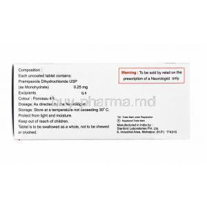 Pexopram, Pramipexole 0.25mg composition