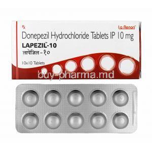 Lapezil, Donepezil 10mg box and tablets