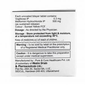 Vogligress-M, Metformin and Voglibose 0.3mg composition