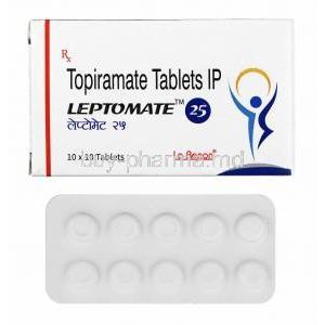 Leptomate, Topiramate 25mg box and tablets