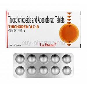Thichoren AC, Aceclofenac and Thiocolchicoside 8mg box and tablets