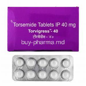 Torvigress, Torasemide 40mg box and tablets