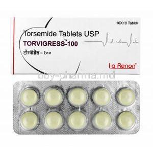 Torvigress, Torasemide 100mg box and tablets