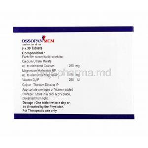 Ossopan MCM, Calcium, Magnesium and Vitamin D3 composition