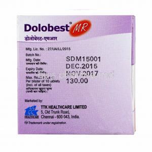 Dolobest MR, Aceclofenac and Paracetamol box side