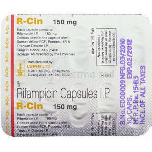 R-Cin, Generic Rifadin,  Rifampicin 150 Mg Capsules Packaging