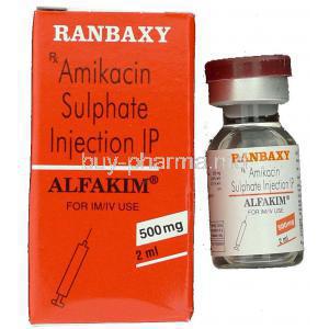 Alfakim, Generic Amikin,  Amikacin 500mg 2 Ml  Box And Bottle