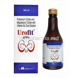 Urofit Oral Solution, Potassium Citrate, Magnesium Citrate and Vitamin B6 300ml box and bottle