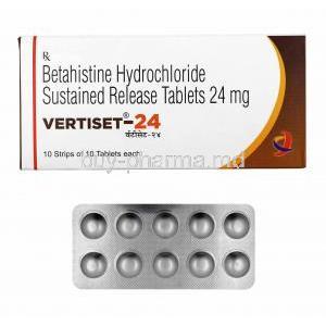 Vertiset, Betahistine 24mg box and tablets