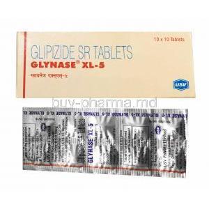 Glynase XL, Glipizide 5mg box and tablets