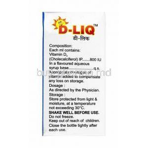 D-Liq Oral Drops, Vitamin D3 composition