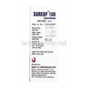 Sureof Oral Suspension, Ofloxacin 100mg box side