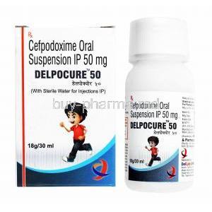 Delpocure Oral Suspension, Cefpodoxime 50mg box and bottle