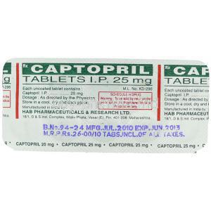 Generic Capoten,  Captopril Tablet Packaging
