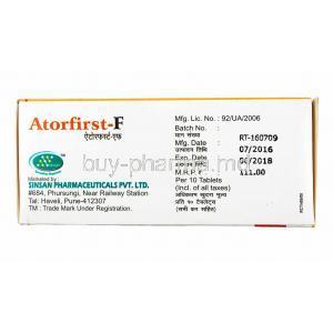 Atorfirst-F, Atorvastatin and Fenofibrate manufacturer