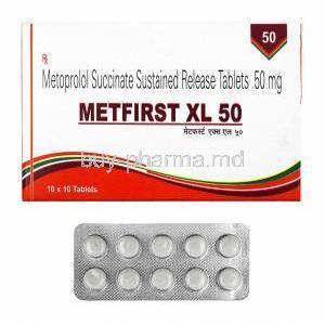 Metfirst XL, Metoprolol Succinate 50mg box and tablets