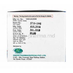 Glimfirst-MP, Glimepiride 2mg, Metformin and Pioglitazone box side