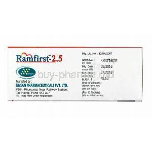 Ramfirst, Ramipril 2.5mg box side