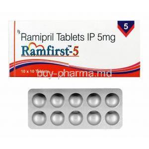 Ramfirst, Ramipril 5mg box and tablets