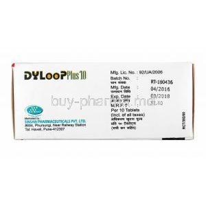 Dyloop Plus, Spironolactone and Torasemide 10mg box side