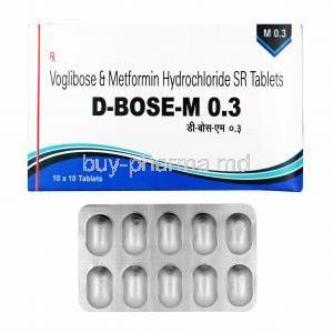 D-Bose-M, Metformin and Voglibose 0.3mg box and tablets