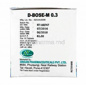 D-Bose-M, Metformin and Voglibose 0.3mg box side