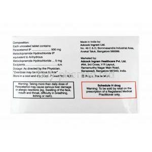 Metopar, Metoclopramide and  Paracetamol 500mg composition