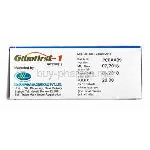 Glimfirst, Glimepiride 1mg box side