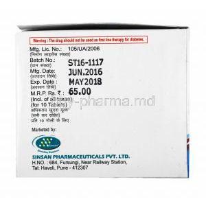 Glimfirst-MP, Glimepiride 1mg, Metformin and Pioglitazone box side