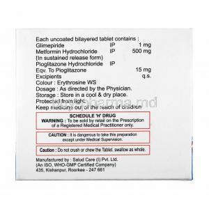 Glimfirst-MP, Glimepiride 1mg, Metformin and Pioglitazone composition