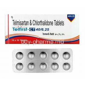 Telfirst-CT, Telmisartan and Chlorthalidone 6.5mg box and tablets