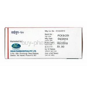 Dyloop, Torasemide 20mg box side