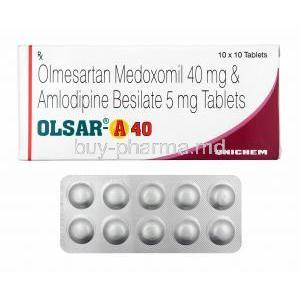 Olsar-A, Olmesartan 40mg and Amlodipine box and tablets