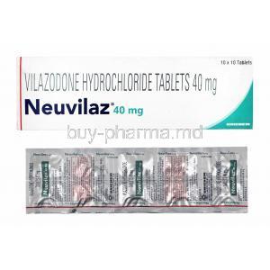 Neuvilaz, Vilazodone 40mg box and tablets