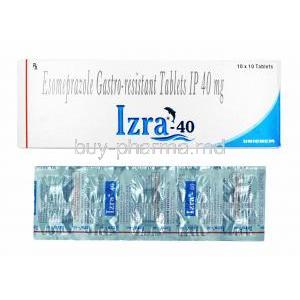 Izra, Esomeprazole 40mg box and tablets