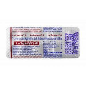 Lezyncet-A, Levocetirizine and Ambroxol tablets back