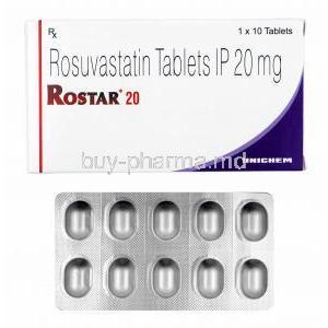 Rostar, Rosuvastatin 20mg box and tablets