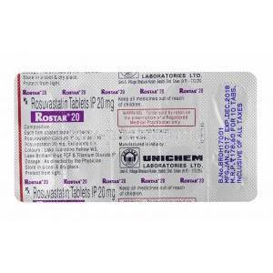 Rostar, Rosuvastatin 20mg tablets back