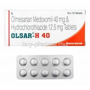 Olsar-H, Hydrochlorothiazide and Olmesartan 40mg box and tablets