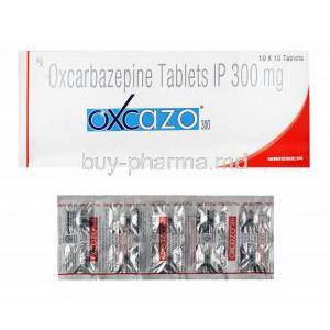 Oxcazo, Oxcarbazepine 300mg box and tablets