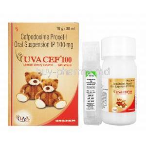 Uva Cef Dry Syrup, Cefpodoxime 100mg box and tablets
